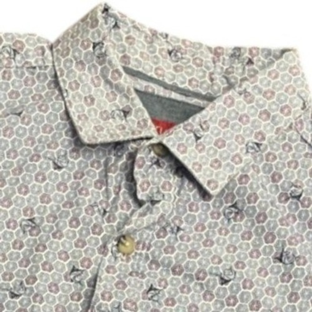 Bruno Milano Men Modern Fit Short Sleeve Button Down Shirt Blue Purple Geometric
